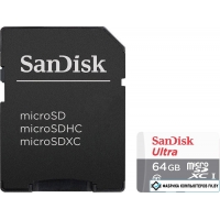 Карта памяти SanDisk Ultra microSDXC 64GB UHS-I/U1 + адаптер [SDSQUNB-064G-GN3MA]