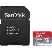 Карта памяти SanDisk Ultra microSDHC 16GB Class 10 + адаптер (SDSQUNC-016G-GN6MA)