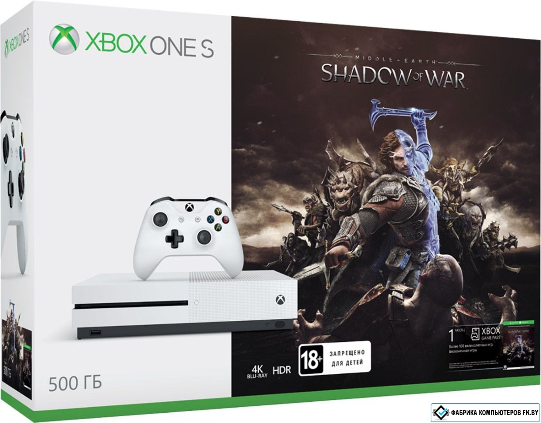 Игровая приставка Microsoft Xbox One S Shadow of War 500GB: купить в  Минске. Цены, характеистики, отзывы покупателей.