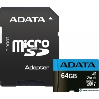 Карта памяти A-Data Premier AUSDX64GUICL10A1-RA1 microSDXC 64GB (с адаптером)