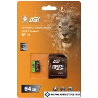 Карта памяти AGI TF138 microSDHC AGI064GU1TF138 64GB (с адаптером)