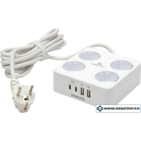 Сетевой фильтр Cablexpert PLT-4-C2U2-W-3