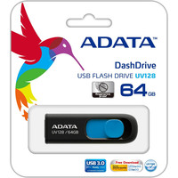 USB Flash A-Data DashDrive UV128 Black/Blue 64GB (AUV128-64G-RBE)