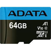 Карта памяти A-Data Premier AUSDX64GUICL10A1-RA1 microSDXC 64GB (с адаптером)