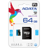 Карта памяти A-Data Premier AUSDX64GUICL10A1-RA1 microSDXC 64GB (с адаптером)