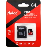 Карта памяти Netac P500 Extreme Pro 64GB NT02P500PRO-064G-R + адаптер