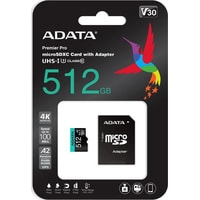 Карта памяти A-Data Premier Pro AUSDX512GUI3V30SA2-RA1 microSDXC 512GB (с адаптером)